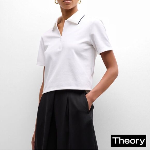Theory **NWT** Zipped Tennis Polo in Cotton-Blend Piqué in White - Picture 2 of 13
